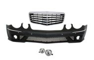 Предна тунинг броня за Mercedes W211 E-Class (2002-2009) - AMG с решетка и халогени