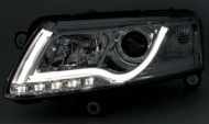 Кристални фарове за Audi A6 4F С6 с лайтбар (2004-2008) - хром